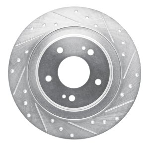 Mitsubishi Outlander PHEV Brake Rotor (1) - Rear Right - R1 Concepts - Drilled & Slotted - Silver - `13-`25